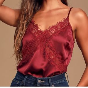 Lulu’s Sweetest Kiss Wine Red Satin Cami Top